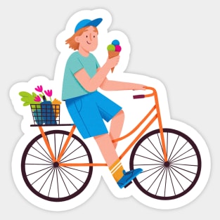 Cyclist with icecream Sticker